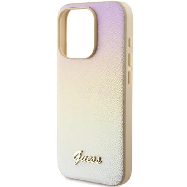 Guess iPhone 15 Pro Mobilskal Saffiano Iridescent Script - Guld Guld