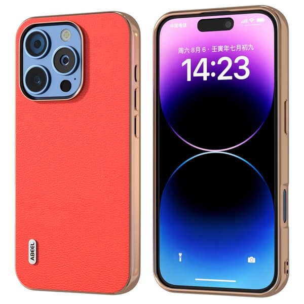 ABEEL Mobilskal till iPhone 16 Pro Electroplating Röd äkta läder