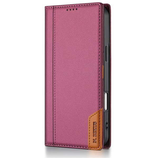N.BEKUS iPhone 17 Konstläder Plånboksfodral RFID-Skydd P3 - Vinröd Vinröd