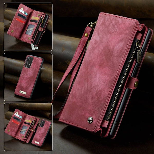 CASEME Multi-function Wallet KonstLäder Mobilskal Röd för Samsung Galaxy A52