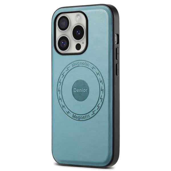 DENIOR A10 Mobilskal till iPhone 16 Pro Max Äkta Läder Blå