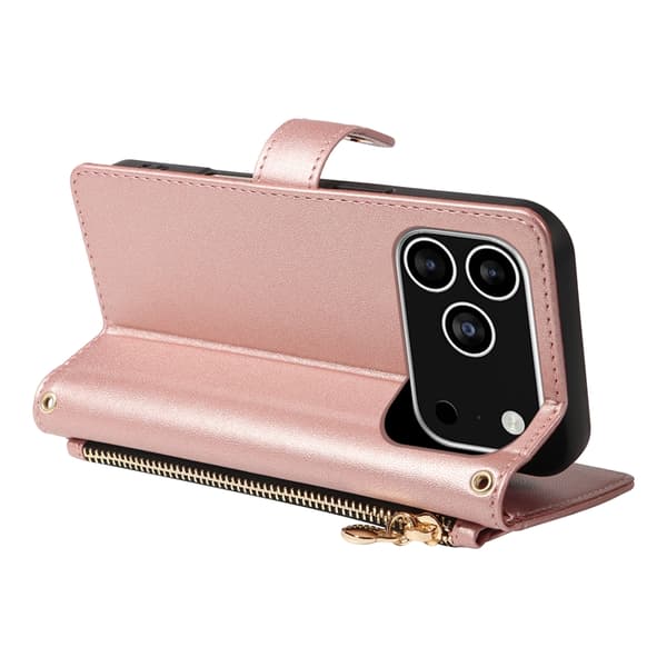iPhone 17 Pro Plånboksfodral Rhombus Läder - Roséguld Roséguld