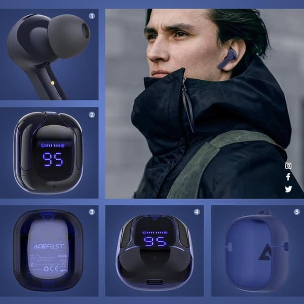Acefast In-ear Trådlösa Hörlurar TWS Bluetooth - Blå
