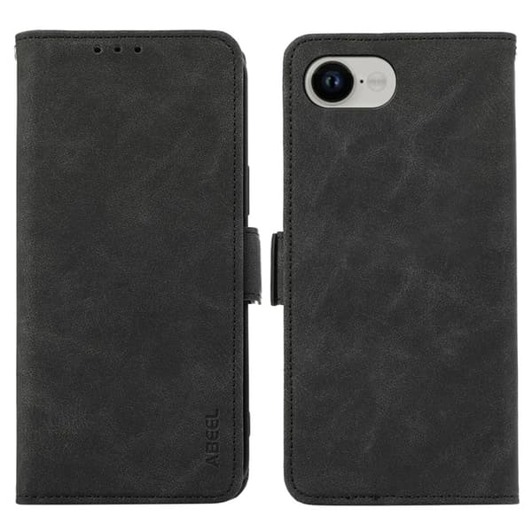 ABEEL iPhone 16e Plånboksfodral Konstläder Folio Ställ View RFID Blocker - Svart