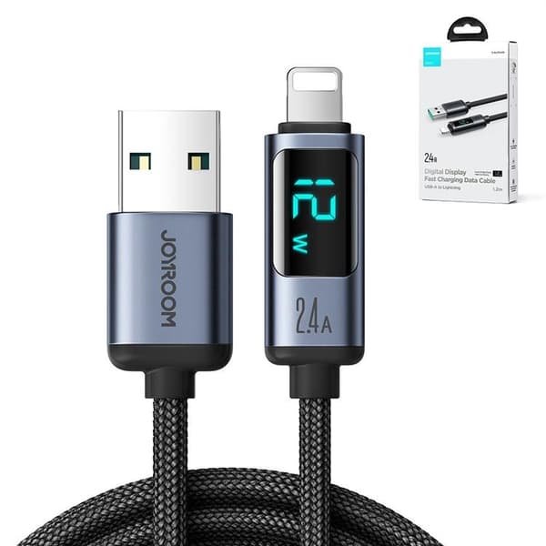 Joyroom USB-A till Lightning kabel 2.4A med LED display 1.2m Svart