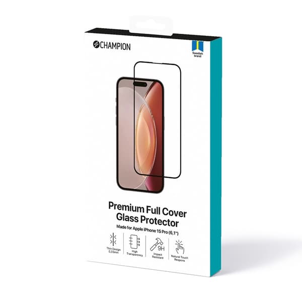 CHAMPION iPhone 15 Pro Karkaistu lasinen näytönsuoja Transparent