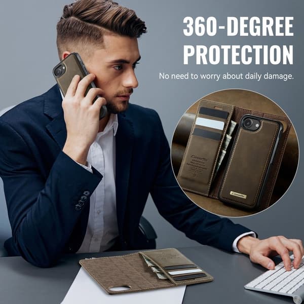 CASEME C49 Mobilskal till iPhone 16e MagSafe RFID Blocker Läder Kaffe