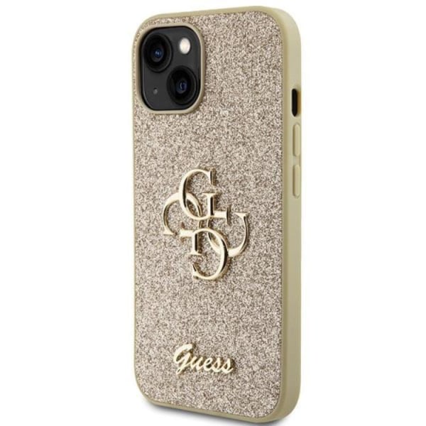 Guess iPhone 15 Mobilskal Glitter Script Big 4G - Guld