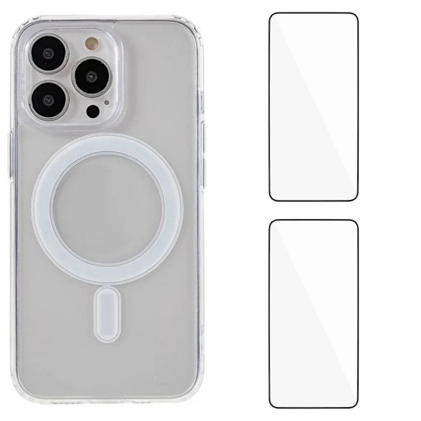 WANLONFENG Mobilskal till iPhone 15 Pro Max MagSafe + [2-Pack] Härdat glas