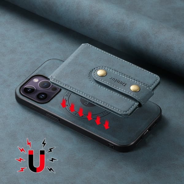 DENIOR D14 Mobilskal till iPhone 14 Pro Max Magnetiskt Läder - Blå