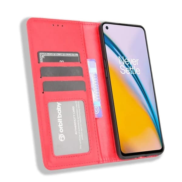 OnePlus Nord 2 5G Plånboksfodral Retro Style Flip Stativ Röd