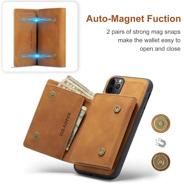 DG.MING 2-in-1 Plånboksfodral med Ställ för iPhone 11 Pro Max - Brun