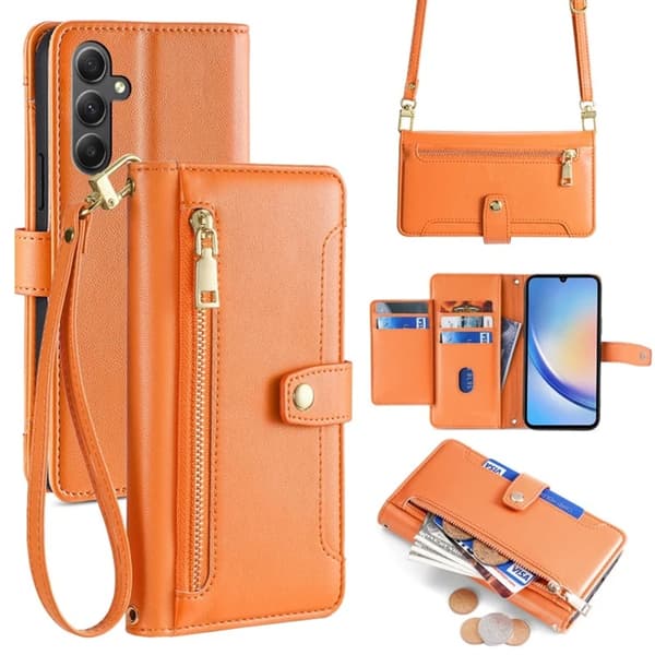 Galaxy A34 5G Konstläder Plånboksfodral Scratch-Proof - Orange Orange
