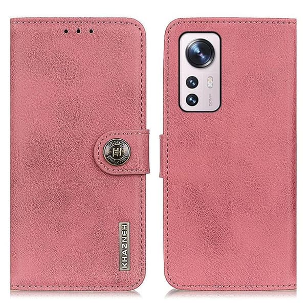 KHAZNEH Textured PU Läder Plånboksfodral Xiaomi 12 Pro - Rosa Rosa