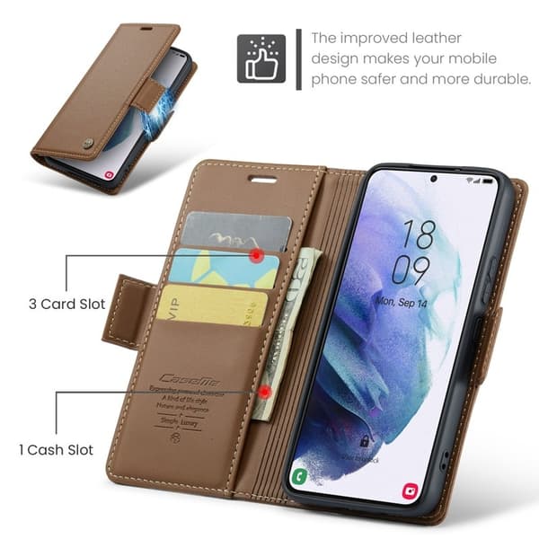 CASEME Plånboksfodral Konstläder för Samsung Galaxy S21 5G - Brun