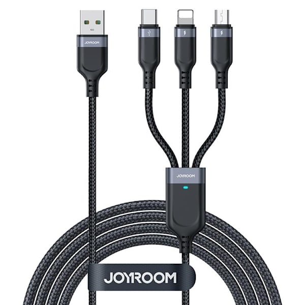 Joyroom 3in1 USB-A till USB-C, Lightning, microUSB kabel 1.2m Svart