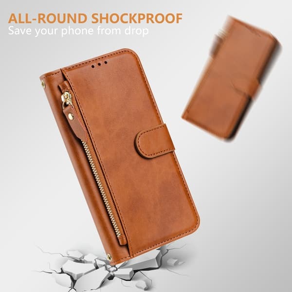 iPhone 17 Plånboksfodral Zipper Pocket Läder - Brun Brun