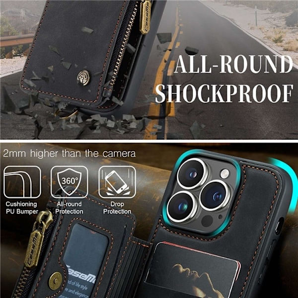 CASEME iPhone 14 Pro Max Plånboksfodral C20 Zipper Kickstand - Svart Svart