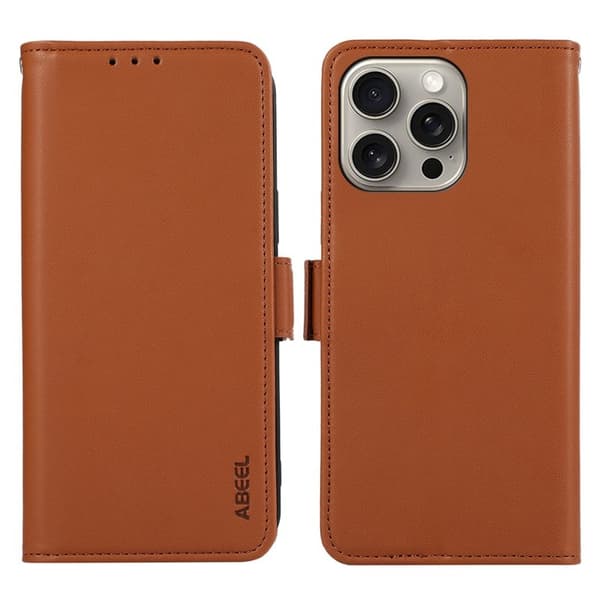 ABEEL iPhone 12 Pro Max Plånboksfodral RFID-Skydd Konstläder Ställ - Brun