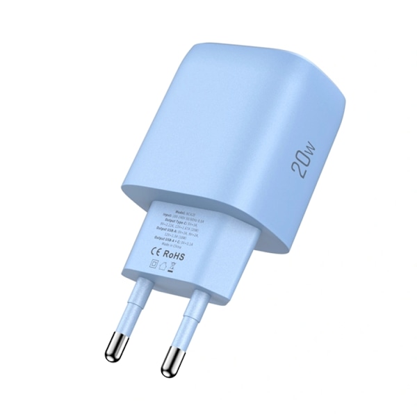 Tech-Protect Vægopladeradapter USB-A/USB-C 20W - Babyblå Blå