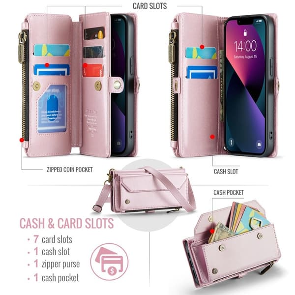 CASEME Plånboksfodral Konstläder till iPhone 13 med kortfack - Rosa