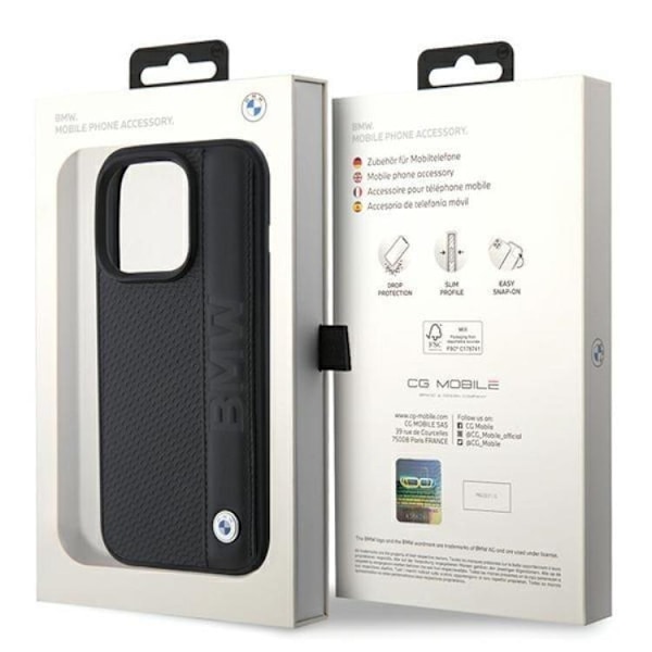 BMW iPhone 15 Pro Mobilskal Läder Textured & Stripe - Svart Svart