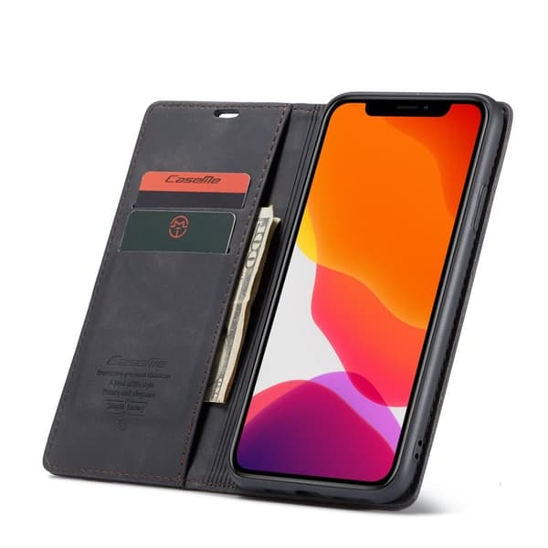 CASEME 013 Flip Konstläderplånboksfodral för iPhone 11 Pro Max - Svart