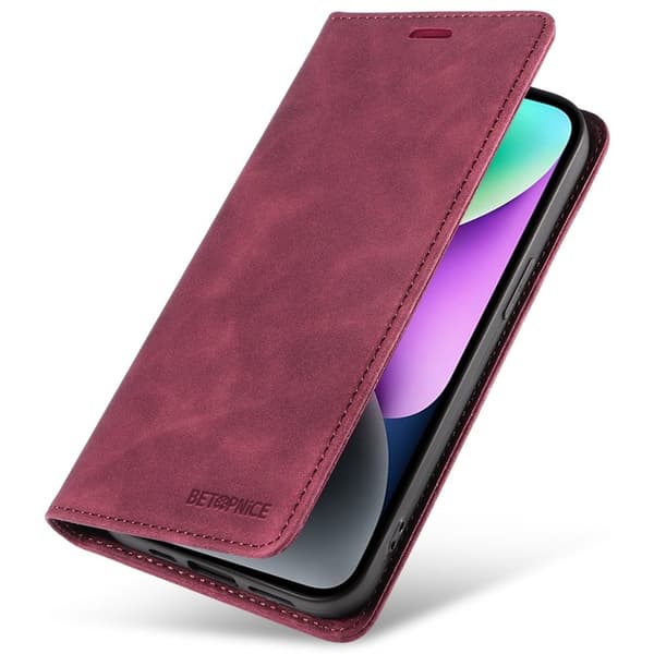 BETOPNICE 003 Plånboksfodral för iPhone 15 Plus - Konstläder - Röd