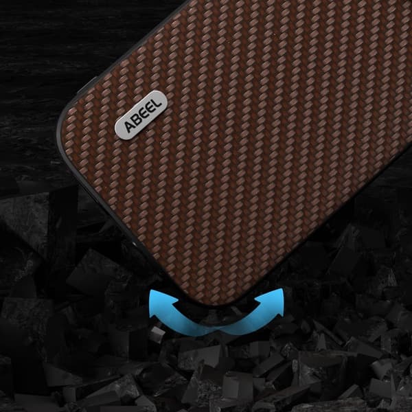 ABEEL Carbon Fiber Mobilskal för iPhone 15 - PU Läder - Brun