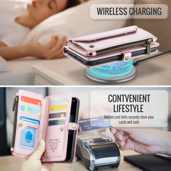 CASEME Plånboksfodral Konstläder för iPhone 11 Pro Max - Rosa