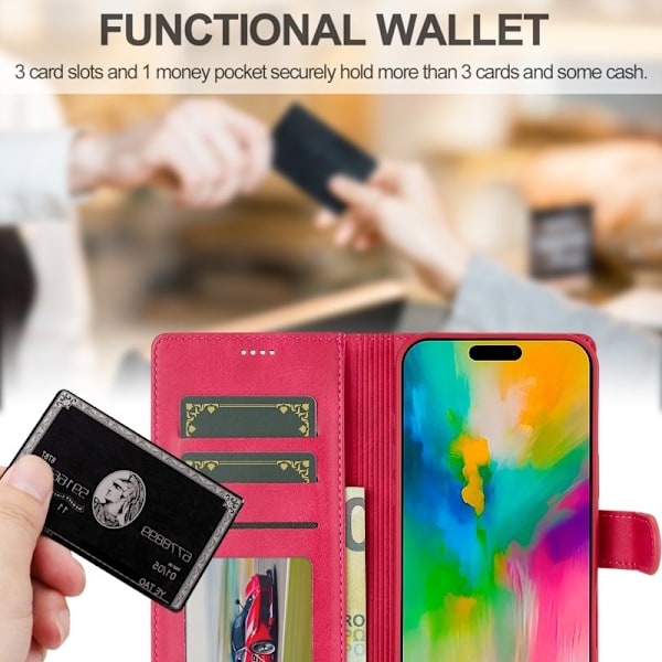 LC.IMEEKE iPhone 16 Plus Plånboksfodral Konstläder - Rosa