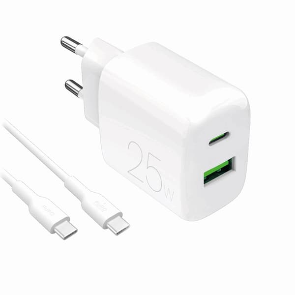 Puro Hurtigoplader 25W + USB-C til USB-C Kabel 1.2m Vit