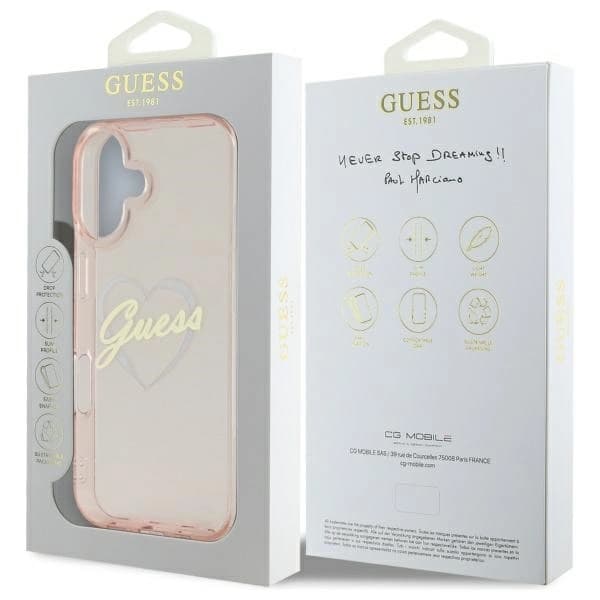 Guess Mobilskal till iPhone 16 IML Heart - Rosa Rosa