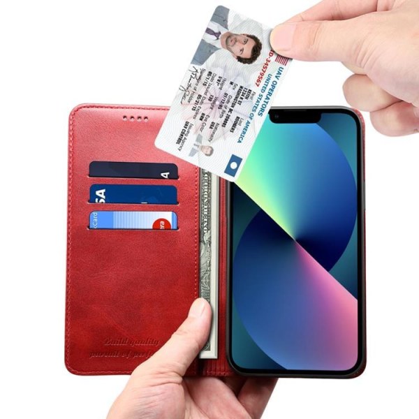 SUTENI iPhone 14 Pro Plånboksfodral Magnetic Kickstand - Röd