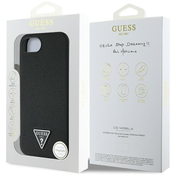 Guess Mobilskal till iPhone 16e MagSafe Grained Triangle - Svart Svart