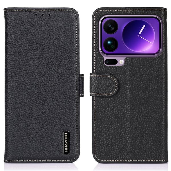 KHAZNEH Xiaomi 17 Pro Max Plånboksfodral Äkta Läder - Svart