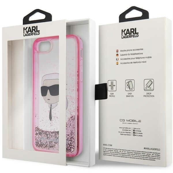 Karl Lagerfeld iPhone 7/8/SE (2020/2022) Skal Liquid Glitter Head - Rosa