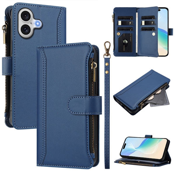 iPhone 17 Plånboksfodral Zipper Med Rem - Blå Blå