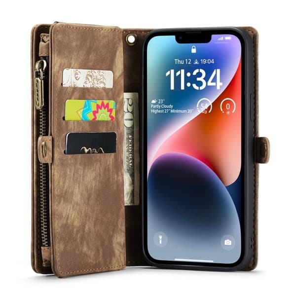 CASEME 008 Series iPhone 13 mini Konstläder Plånboksfodral 2 i 1 Brun