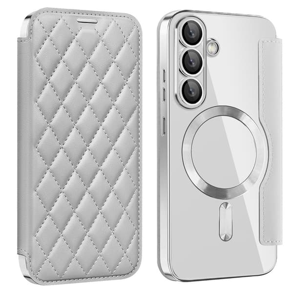 Galaxy S25 Plus Plånboksfodral MagSafe Rhombus Läder - Titangrå Grå