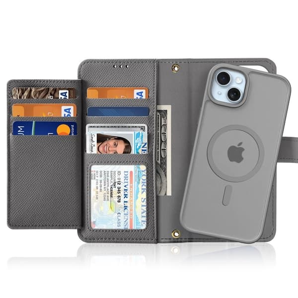 DUX DUCIS iPhone 15 Plånboksfodral Lawa Series Äkta läder - Grå
