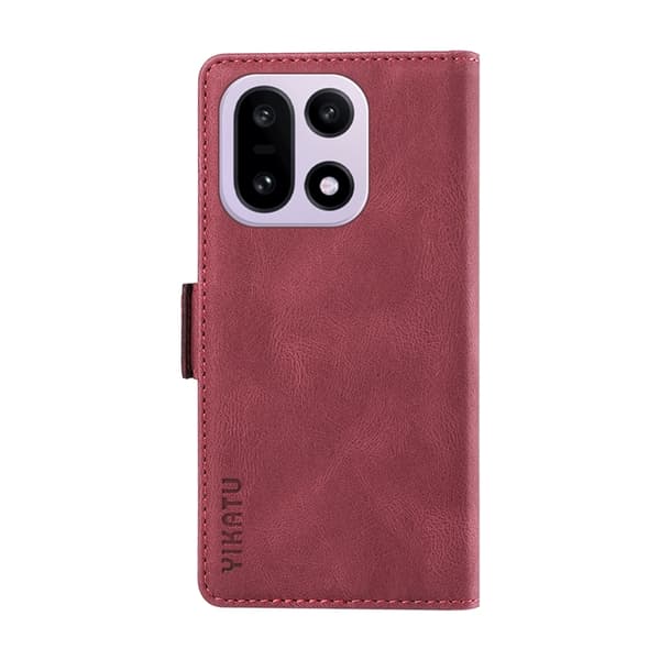 YIKATU OnePlus 15 Konstläder Plånboksfodral Skin-touch Feeling Vinröd