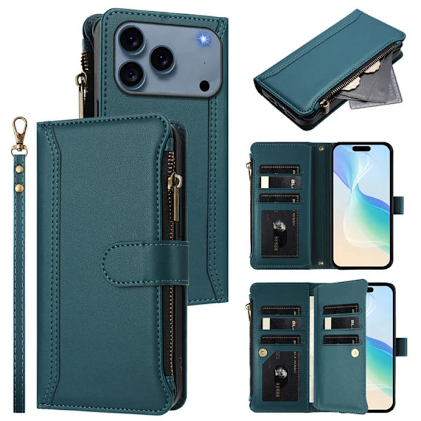 iPhone 17 Pro Max Plånboksfodral 9 Kortfack - Mörkgrön Grön