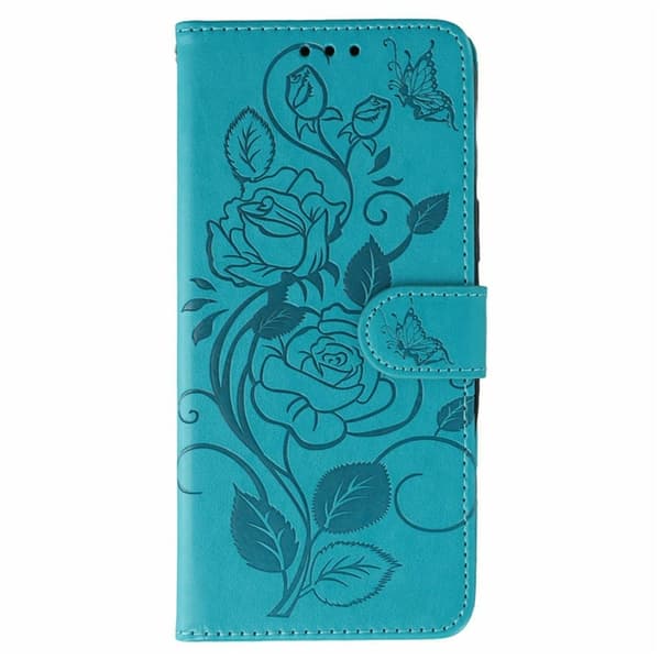 OnePlus 15 5G Konstläder Plånboksfodral Imprinted Rosa Butterfly - Blå Blå
