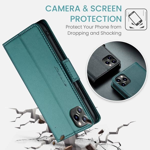 CASEME iPhone 11 Pro Max Plånboksfodral Konstläder RFID-Skydd Grön
