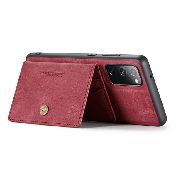 JEEHOOD Samsung Galaxy S20 FE Konstläder Plånboksfodral 2-i-1 Röd