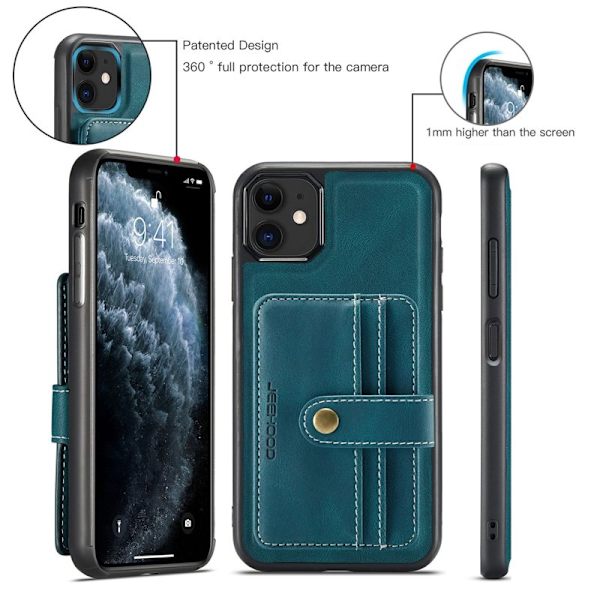JEEHOOD Mobilskal till iPhone 11 Shockproof Wallet RFID-Skydd Blå