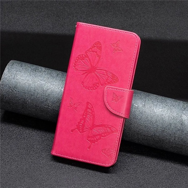 iPhone 14 Pro Plånboksfodral Imprinted Butterfly - Magenta