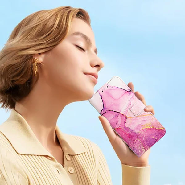 OnePlus 15 Plånboksfodral Marble Pattern Konstläder - Rosa/Lila/Guld Rosa