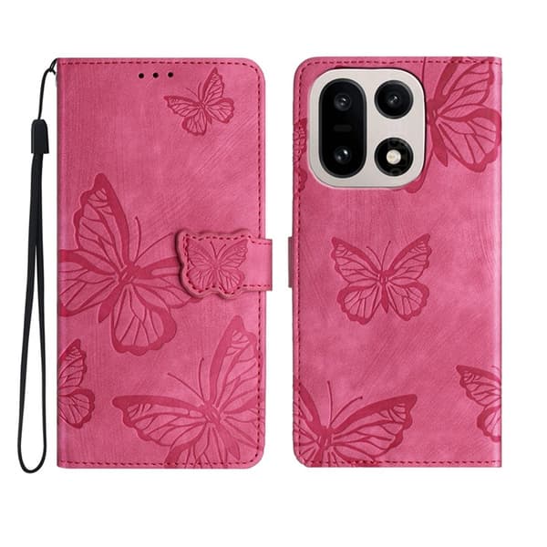 OnePlus 15 5G Konstläder Plånboksfodral Butterfly Skin-Touch Rosa